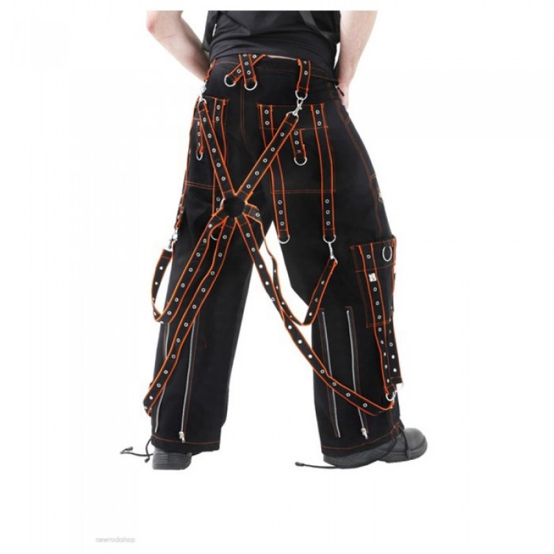 Men Gothic Orange Black Pant Cotton Trousers Studs Metal Punk Tripp Pant